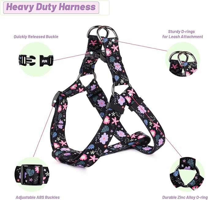 QQPETS Dog Harness Leash Set Adjustable Heavy Duty No Pull Halter Harnesses for Small Medium Large Breed Dogs Back Clip Anti-Twist Perfect for Walking