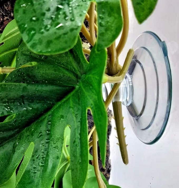 Reptile Plants for Terrarium Decor, Amphibian Habitat Decor, Snake Tank Accessories, Artificial Hanging Plants with Suction Cup-2 Packs (Fake Monstera)