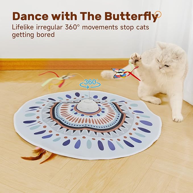Potaroma Cat Toys Chargeable, 3in1 Hide and Seek for Kittens, Interactive Automatic Play, Fluttering Butterfly, Moving Wand Feather, Indoor Kitty Exercise 22.8 Inch Cover for All Breeds