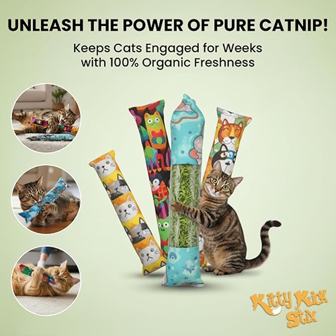 Catnip Kicker Toy Set of 2 (11") - Handmade in USA Durable Kicker Cat Toy - Catnip Kicker for Cats - Interactive Kicker Toys for Cats - Cat Kick Stick - Catnip Toys for Bored Indoor Pet