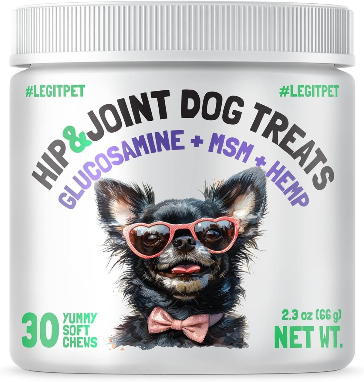LEGITPET Hemp Hip & Joint Supplement for Dogs Soft Chews Made in USA Functional Glucosamine for Dogs Chondroitin MSM Turmeric Hemp Seed Oil Natural Pain Relief Mobility Advanced Joint 30 Treats