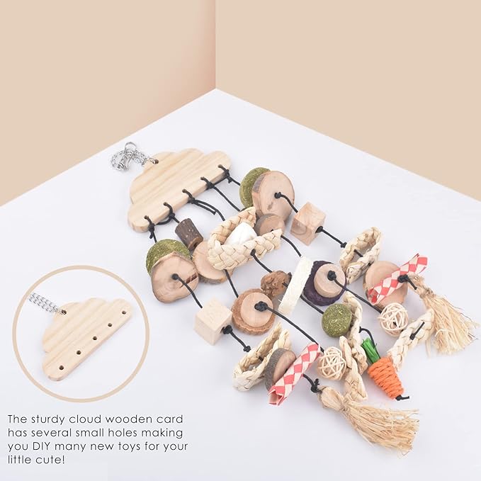 Bissap Rabbit Chew Toy, Bunny Cage Hanging Chew Toys and Treats Wooden with Snacks for Guinea Pigs Chinchillas Hamsters Rats and Other Small Pets Teeth Grinding