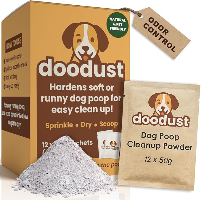 Doodust Dog Poop Clean Up Powder, Poop Hardener & Yard Cleaner, Biodegradable, Pet-Safe, Stops Odor and Makes Pickup Easy