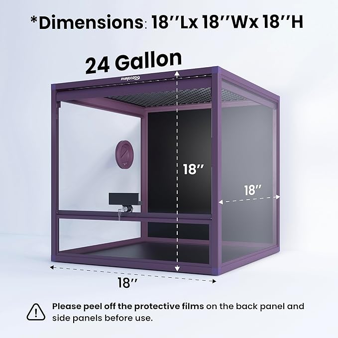 MagicCube 18'' x 18'' x 18'' Reptile Tank with Lock, 24 Gallon Reptile Terrarium with Flip-Up Tempered Glass Door, Top Screen Ventilation for Leopard Gecko - Bottom Not Leakproof