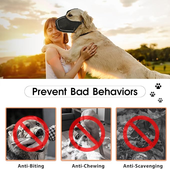 Dog Muzzle, Mesh Soft Muzzle for Small Medium Large Sized Dogs, Breathable Adjustable Puppy Muzzles for Scavenging Biting Licking and Chewing, Allows Panting and Drinking(Reflective Mesh, XXL)