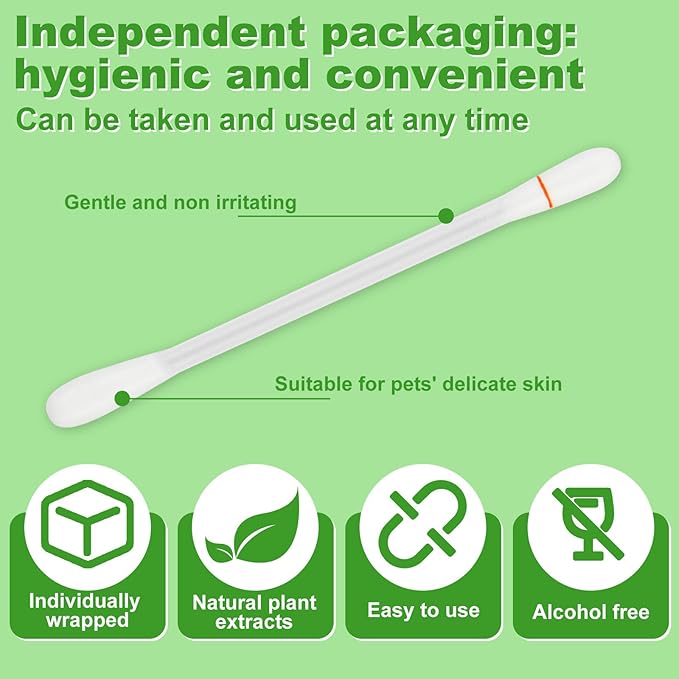 twoworld Pet Ear Swabs,2-in-1 Pet Ear Cleaning Liquid Swabs,Cat & Small Dog Ear Cleaner Swabs,Ear Cleaner Solution for Dogs and Cat for Daily Ear Cleaning Removes Wax, Dirt, & Odor (100)