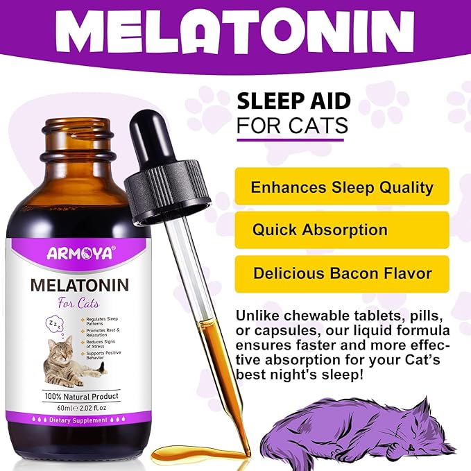 Melatonin for Cats - Cat Calming Treats- Cat Sedative for Grooming - Helps to Support Restful Sleep for Your Cat - Cat Sleep Aid - Anxiety Relief for Cats