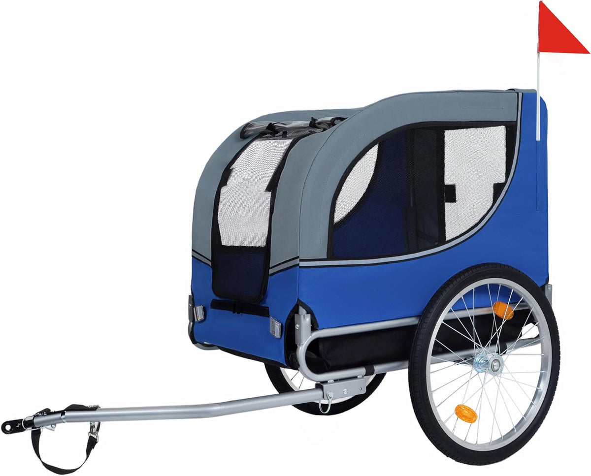 Blue-Grey Large Folding Bike Trailer for Dogs – Heavy-Duty Steel Frame, 66LB Capacity Pet Carrier for All-Terrain Cycling, Jogging & Camping Adventures!