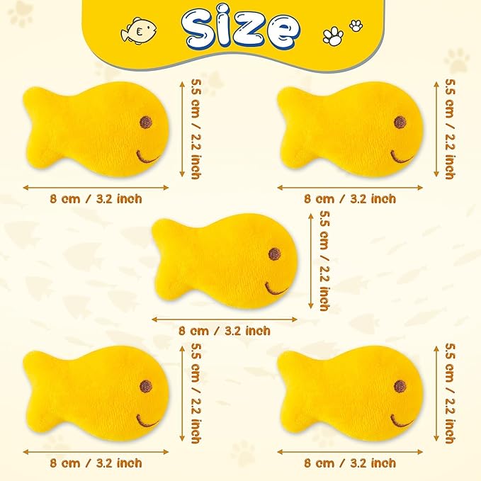 L1rabe Goldfish Cracker Catnip Stuffed Toys - Summer Black Cat Appreciation Day 5P Goldfish Cat Toys Funny Yellow Indoor Cats Chew Bite Teething Tools Kittens Birthday Gifts Interactive Pet Supplies