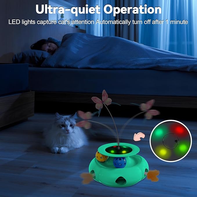 Cat Toys Interactive Rechargeable 3in1 Whack a Mole Cat Toy, Fluttering Butterfly, Track Balls, Touch Activated Automatic Kitten Toys for Indoor Cats