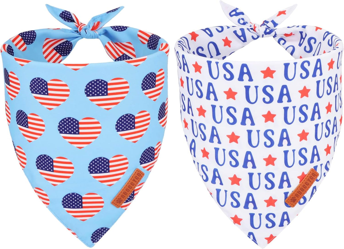 ADOGGYGO 4th of July Dog Bandanas, American Flag Pet Scarf, Multi Size Offered, White Blue Flag Bandana for Extra Large Dogs Pets (X-Large)