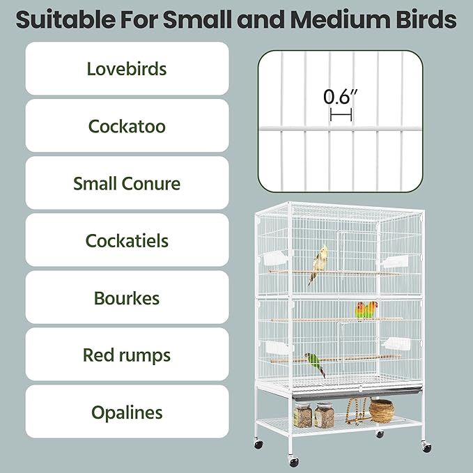 Yaheetech 52inch Bird Cage Extra Large Parakeet Parrot Cage for Lovebird Cockatiel Conure Finch with Rolling Stand White