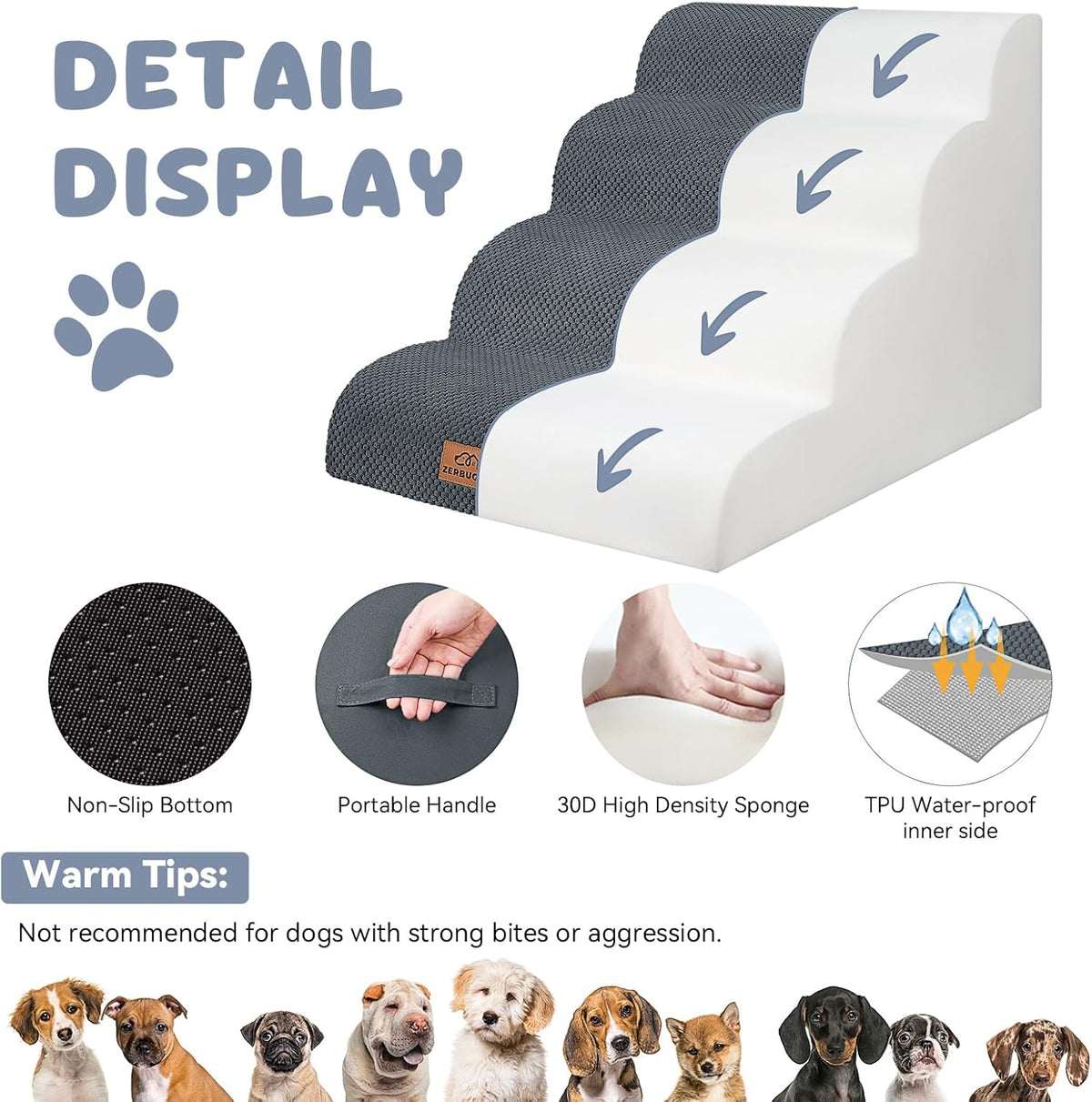 Dog Ramp and Stair for Bed 16" H-20 H,3-Step Cat Stair for Sofa and Chair,4-Step Dog Ramp for High Bed and Window,Durable Nonslip Fabric Cover for Indoor (Dark Grey-20 H, Pet Friendly, 4)