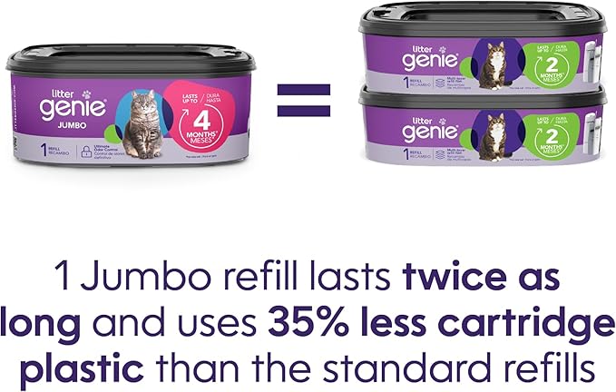 Litter Genie Refill Bags | Jumbo 2-Pack, 56 Total ft | Up to 8 Months of Supply in 2 cartridges | Ultimate Odor Control Cat Litter Bags