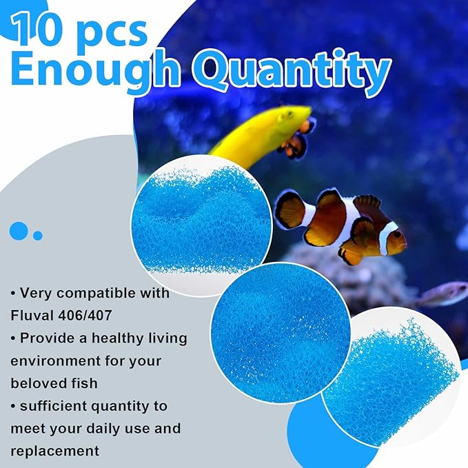Maxcheck 10 Pack Compatible with 406/407 Blue Bio Sponge Value, Replacement Filter Media Sponge Pads for Aquarium