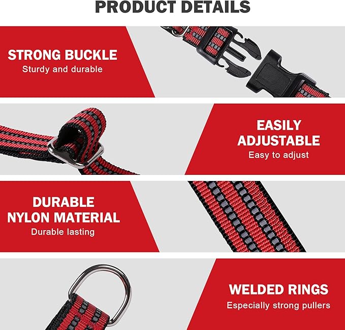 Hikiko Martingale Dog Collars Reflective Nylon Dog Collar with Quick Release Buckle Adjustable Training No Slip Dog Collar (X-Small, Red)