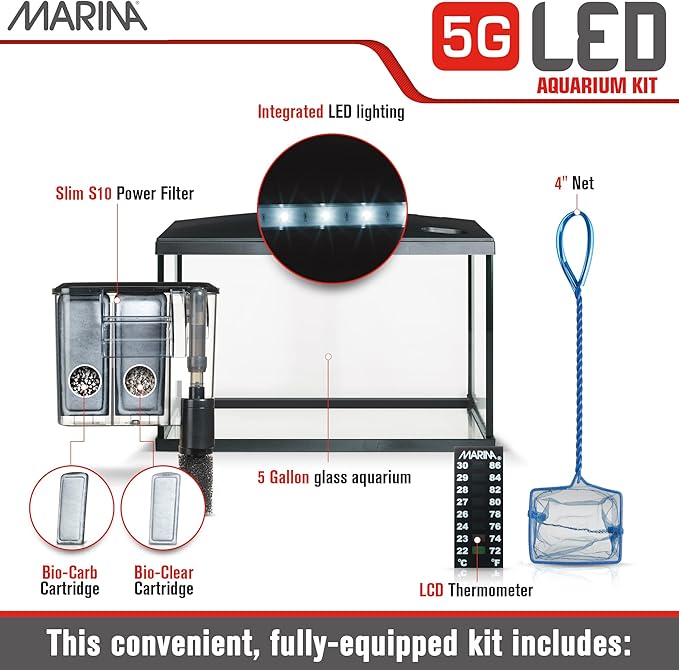 Marina 5 Gallon (19 L) LED Aquarium Kit – Ideal for Beginner Aquarists and New Fish-Keepers