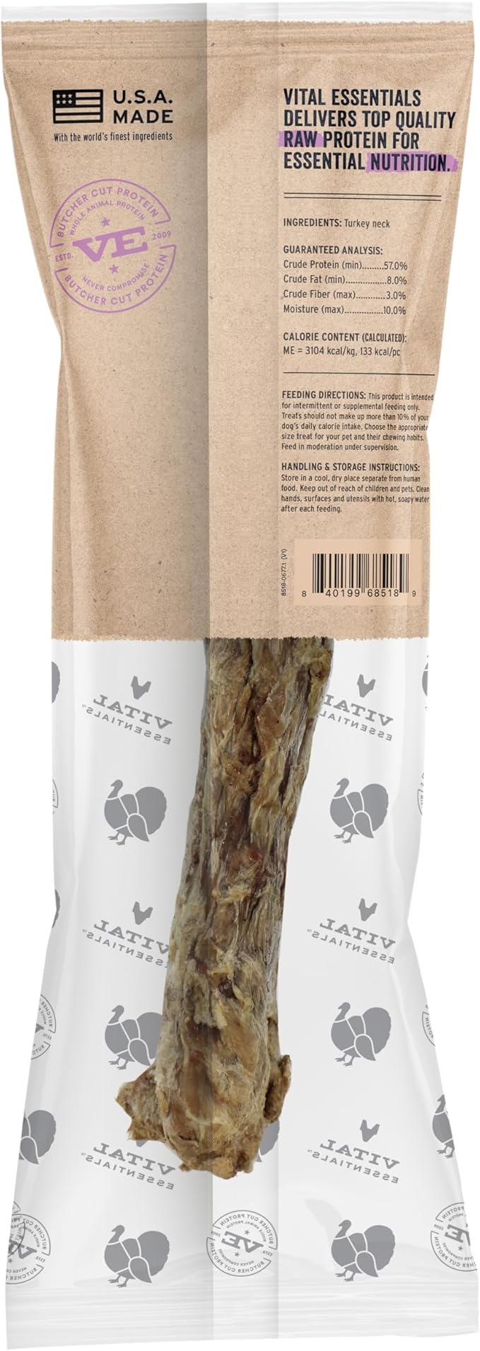 Vital Essentials Freeze-Dried Raw Turkey Neck Dog Treat & Natural Chew, 3-Pack | Single Ingredient Dog Treat for Medium Chewers | Made in USA