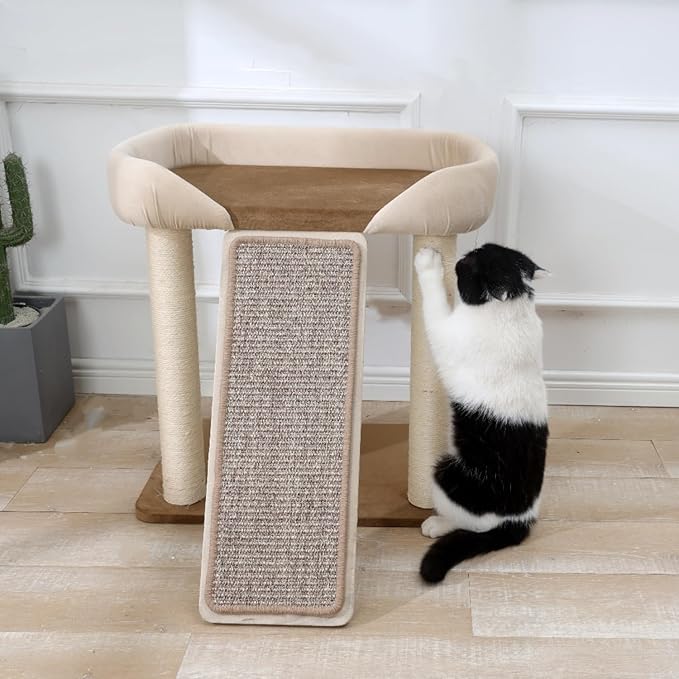 SHENGOCASE Modern Cat Tree Tower, Extra Large Platform Couch Sofa Bed for Maine Coon, Multiple Cat Furniture with Scratching Post Ramp Tilted Angled Scratcher Scratch Pad Sisal