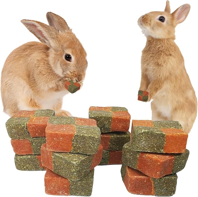 Fhiny 12 PCS Rabbit Carrots Chew Toys, Natural Timothy Hay Biscuit Cubes Rabbit Carrot Molar Treats Small Pet Snacks for Bunny Hamster Chinchilla Guinea Pig or Other Small Animals