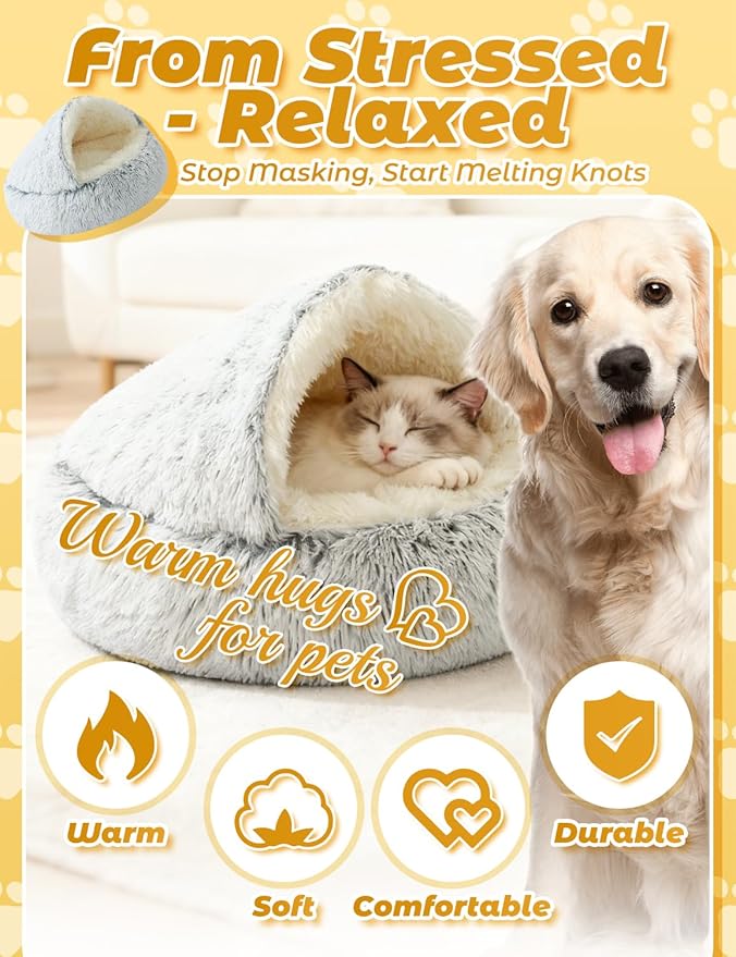 Dog Bed, Dog Bed with Cover Cave, Dual Comfort Design, Pet Bed for Small/Medium/Large Cats and Dogs, Anxiety Relief, Durable & Chew-Proof, Improves Sleep & Behaviour (Pink, 32in)
