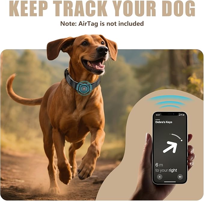 AirTag Dog Collar - Leather Dog Collar with Airtag Holder | IP68 Waterproof AirTag Holder with Metal Buckle, Comfortable GPS Dog Collars Tracker for Medium Large Dogs (Black, L)