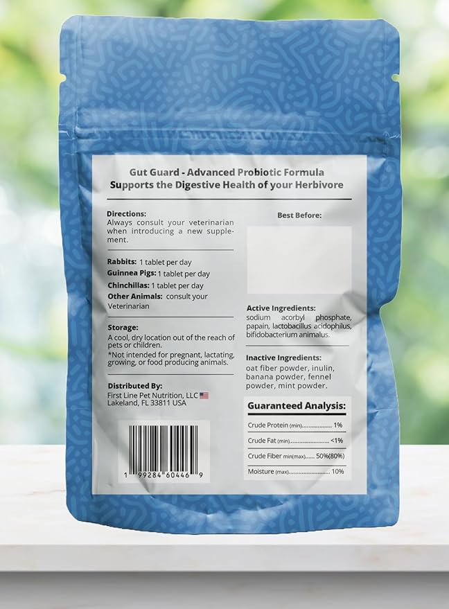 Gut Guard™ – Advanced Probiotic Formula for Herbivores, 100 Tablets, Banana Flavor (Rabbits, Guinea Pigs, Chinchillas, Hamsters)