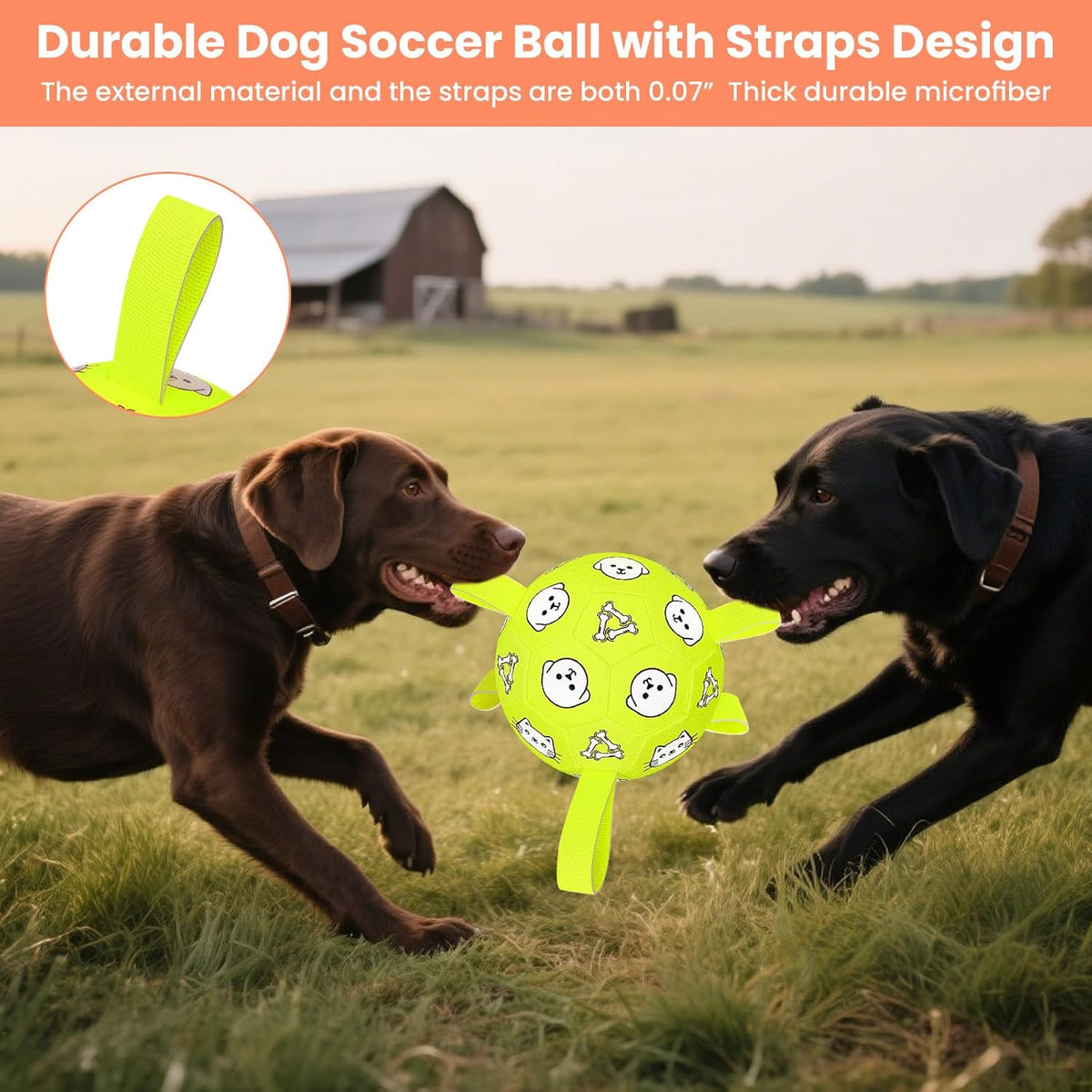Dog Toys, Durable Dog Soccer Ball with Straps, Interactive Dog Toys, Water Fetch Ball for Tug of War, Puppy Toys for Indoor/Outdoor – Fun Dog Birthday Gift for Small & Medium Dogs, 6 Inch