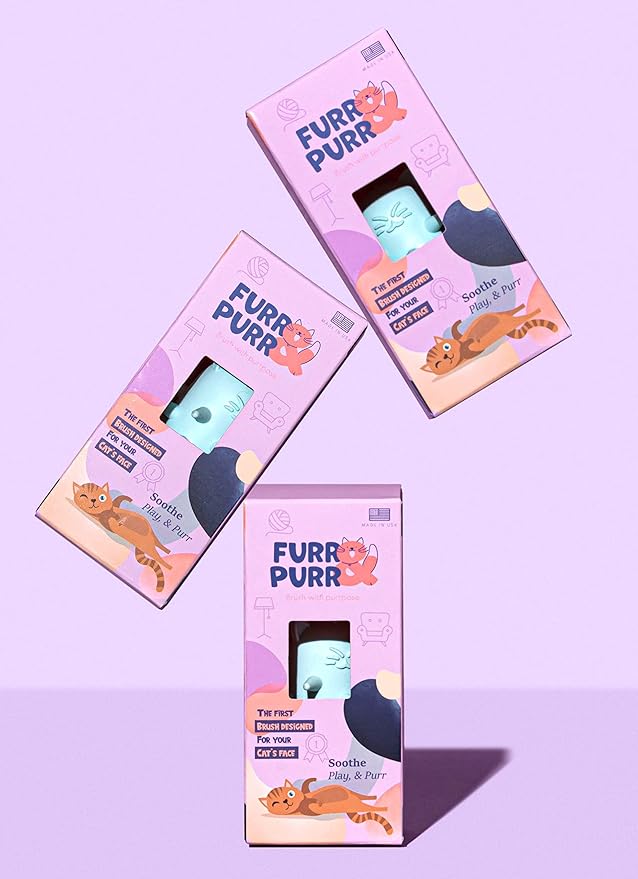 Furr&Purr Cat Brush Set for Indoor Cats - Grooming Tools: Face Scratcher, Calming Massager, and Scratching Pad (2-Pack, Made in the USA)