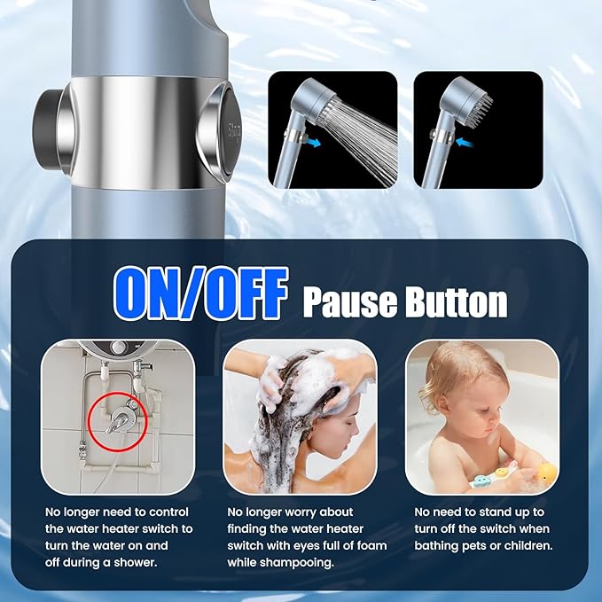 Filtered Shower Head with Handheld, High Pressure 3 Spray Mode Showerhead with 18 Stage Water Softener Filters for Hard Water - Handheld Shower Head-Remove Chlorine-BLUE