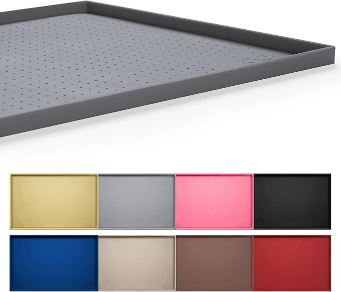 Hubulk Dog Feeding Mat,100% Waterproof Food Grade Silicone Pet Food and Water Bowl Placemat,Dishwasher, High Raised Edge to Prevent Spills,Nonslip Tray to Stop Messes on Floor (24"x16"x0.5", Grey)