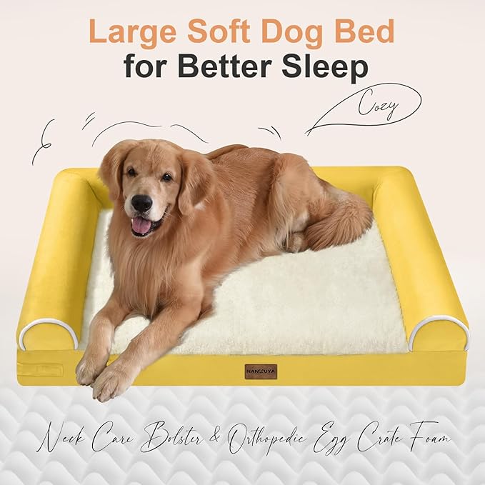 Large Dog Bed Orthopedic Washable: Jumbo Dog Bed Bolster Extra Large Dogs Egg Crate Foam Sofa Couch Waterproof Removable Cover - Ginger