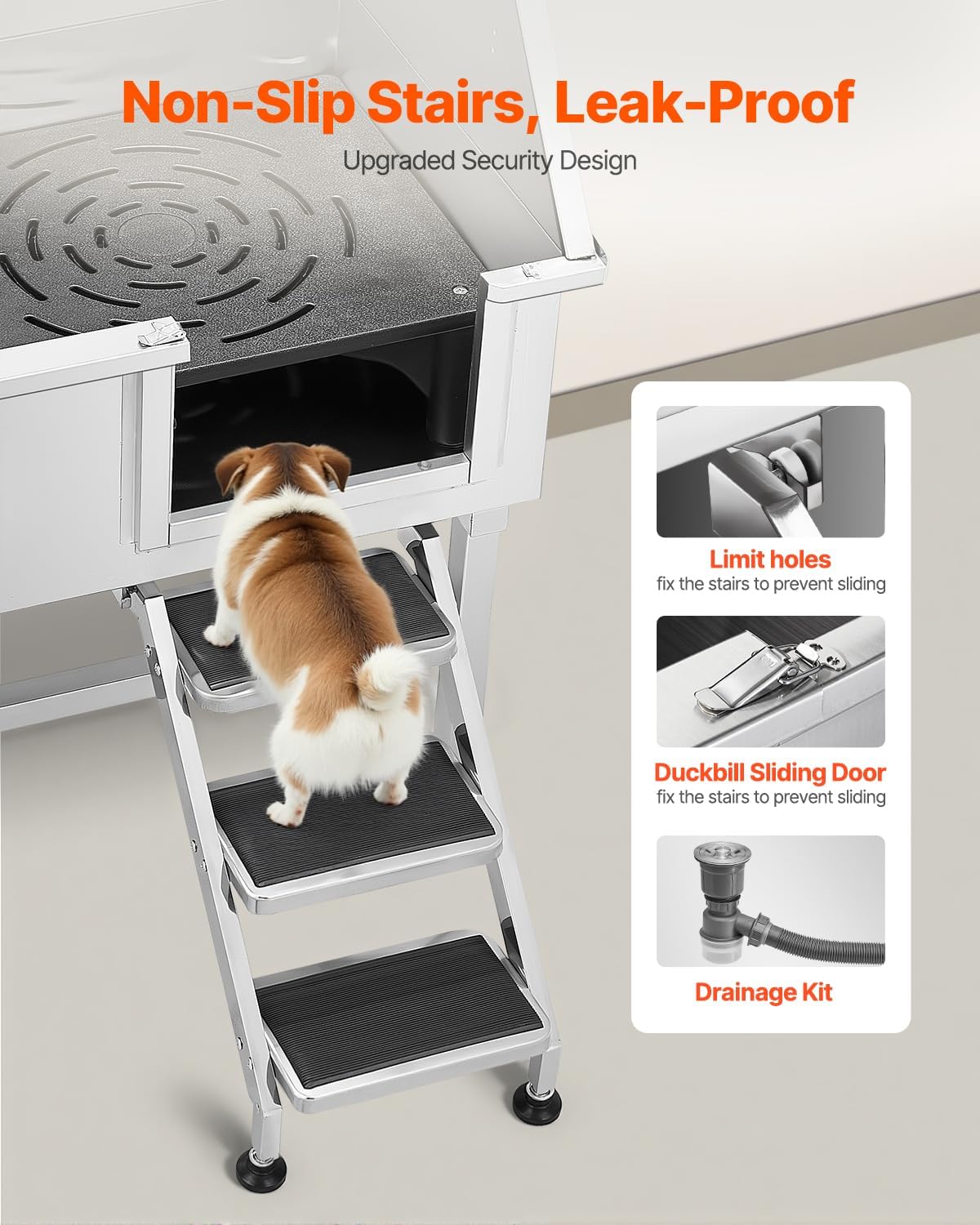 VEVOR Stainless Steel Dog Washing Station, 38 inch Pet Grooming Tub w/Storage Stairs, Faucet & Showerhead & Soap Holder Dog Bathtub for Medium & Small Pets (Right Door)