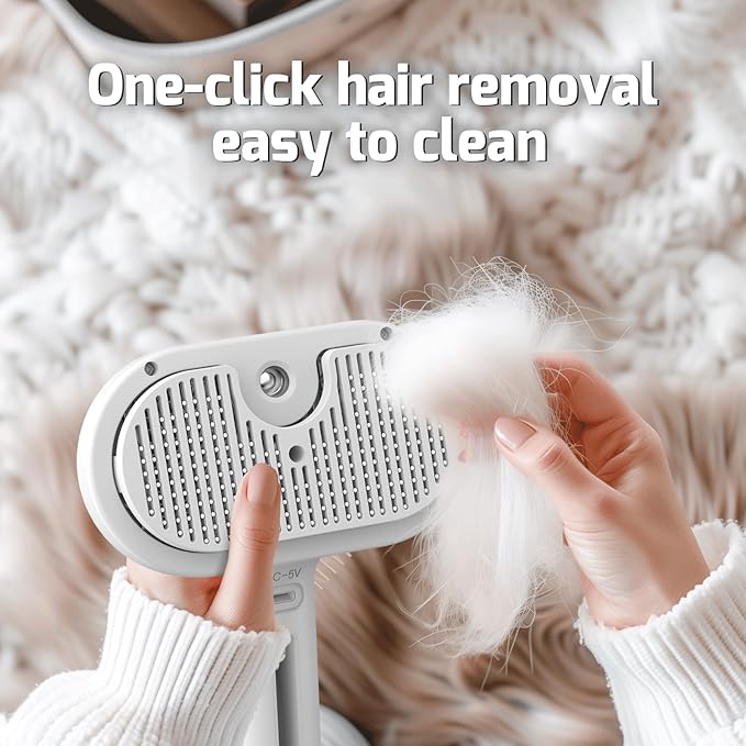 Cat Steam Brush for Shedding, 3 In 1 Steam Pet Brush Self Cleaning, Dog Brush for Long and Short Hair Dogs and Cats, Pet Grooming Comb Remove Tangled Loose Hair, Type-C Fast Charging (White)