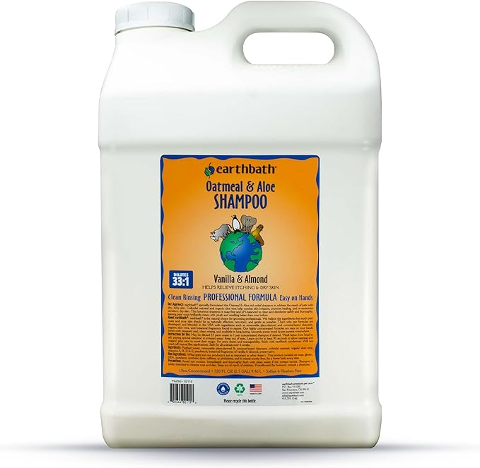 earthbath Oatmeal and Aloe Dog Shampoo- Oatmeal Shampoo for Smelly Dogs, Dog Wash in Bulk, Helps Itchiness and Dry Skin, Shampoo for Pet Grooming, Dilutes 33:1- Vanilla and Almond, 2.5 Gallon (1 Pack)