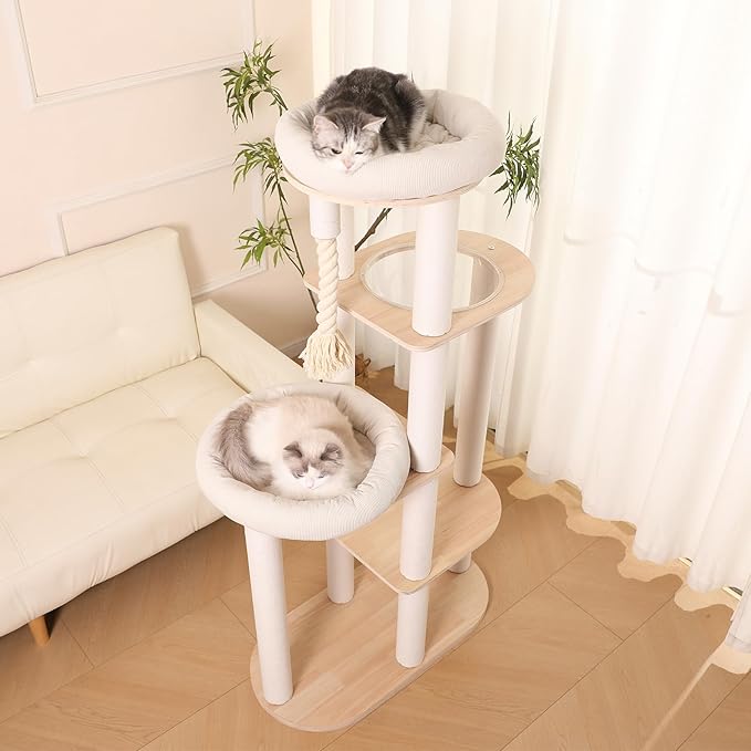 59" Modern Cat Tree Multi-Level Large Cat Tower Heavy Duty Cat Tree with Hammock,Cotton Scratching Post and Washable Cushions