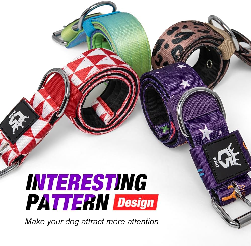 TSPRO Tactical Dog Collar 1.5 Inch Wide Thick Dog Collars with Heavy Duty Metal Buckle, Durable, Strong, Adjustable for Medium to Large Dogs (Constellation Purple M)
