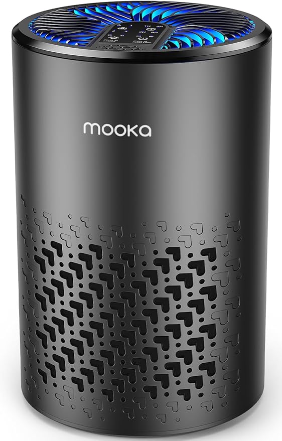 Air Purifiers for Bedroom Home, MOOKA HEPA Air Purifier for Home Pets with Fragrance Sponge for Smoke Dust Pollen Dander Odor, Small Air Purifier with Sleep Mode Night Light Timer, KJ067L, Black