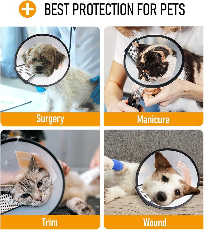 Adjustable Dog Cone Collar After Surgery Soft Cone of Shame Alternatives for Dog Cat Puppy Plastic Elizabethan Collar for Dogs from Licking Biting Scratching Wounds(S,Neck:7.1-8.7in)