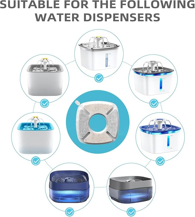 4 Pack Cat Water Fountain Filter Compatible with 67/95/135/85oz Automatic Pet Dispenser, Triple Filtration Dog Fountain Filter (4 Carbon Filters+4 Sponge Filters)