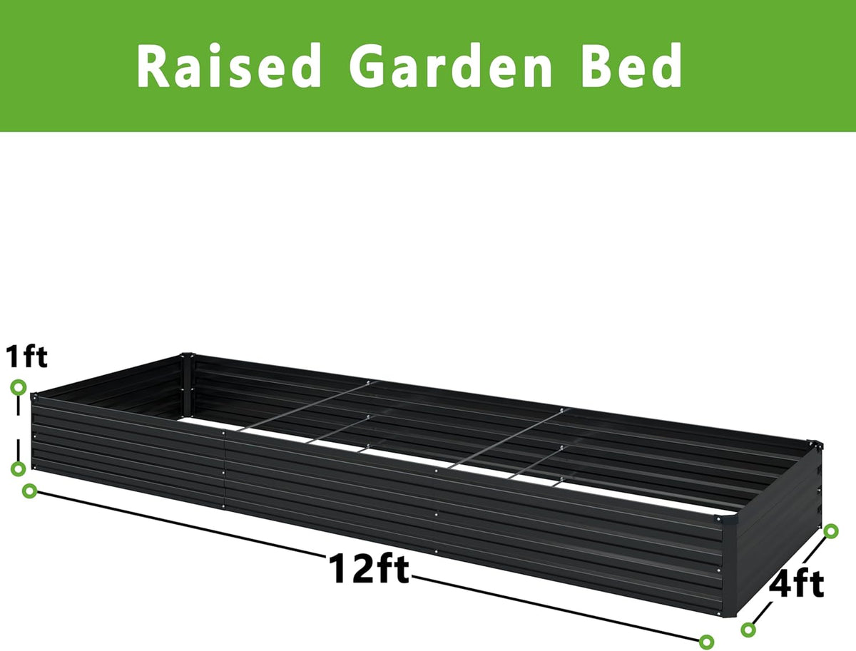 MGNO 2pcs 12x4x1FT Galvanized Raised Garden Bed-Outdoor Planter Box for Vegetables-Metal Garden Bed,RRectangle Planting Box for Herb,Flower,Black