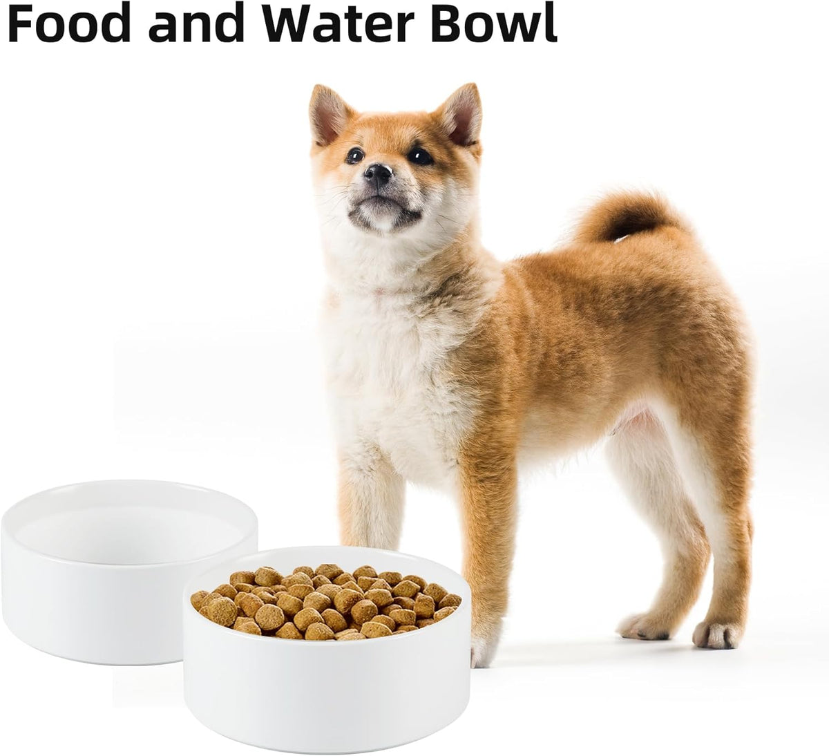 Ceramic Dog Bowl, Food and Water Bowl for Medium Breed Dog, Pet Bowl for Replacement (7.3 inch, Single Bowl, White)