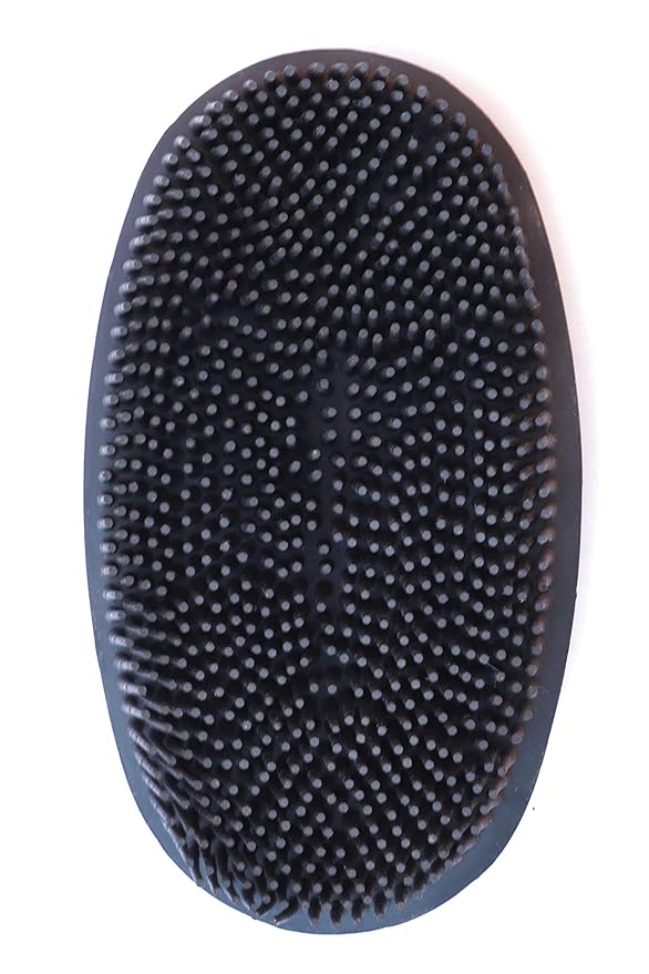 Grewal Equestrian Oval Face Grooming & Bathing Curry Brush for Horses, Dogs, Cats, & Other Pets - Very Soft Bristles (Black)
