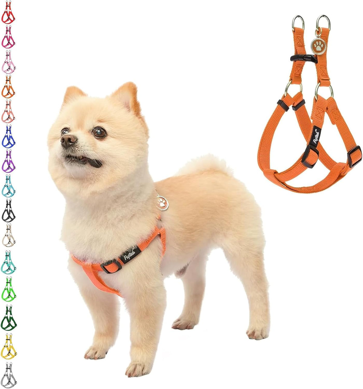 PUPTECK No Pull Dog Harness Soft Adjustable Basic Nylon Step in Puppy Vest Outdoor Walking with ID Tag X-Small Orange