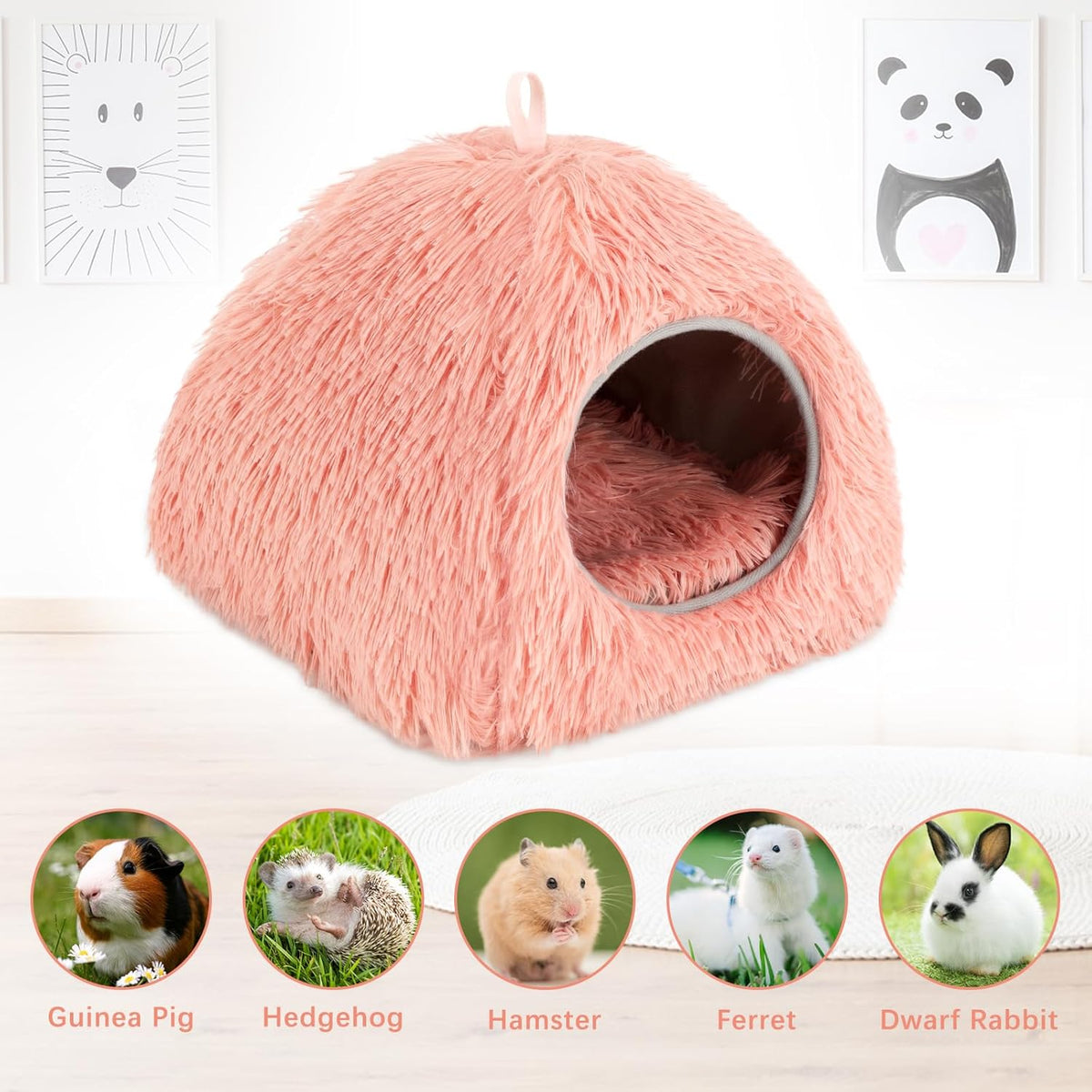 YUEPET Guinea Pig Bed Plush Calming Hideout, Warm Rabbit Hide for Hamsters Hedgehogs Ferrets Dwarf Rabbits and Other Small Animals(Pink)