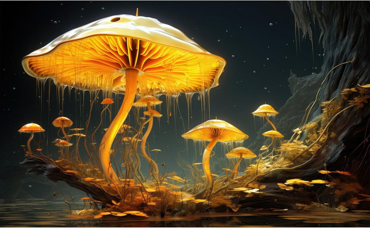 Fantasy Mushrooms Aquarium Background Fantasy Mushroom in Magical Enchanted Fairy Tale Stream Reptile Tank Enclosure Terrarium Backgrounds Mushroom Theme Landscape Fish Tank Backgrounds 72x18in