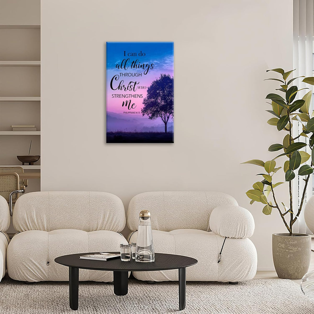 Christian Tree Wall Art I Can Do All Things Canvas Wall Decor Prints Framed Painting Purple Pictures Gifts Artwork for Bathroom Bedroom 16"x24"