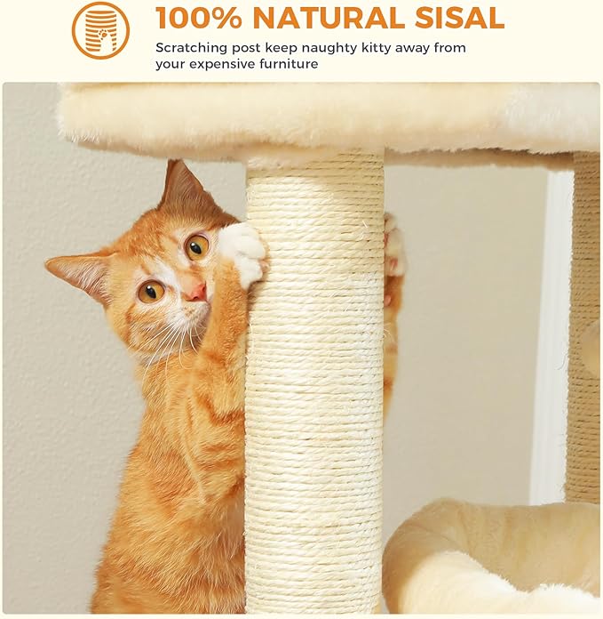 PEQULTI Cat Tree Cat Tower for Large Cats with Sisal-Covered Scratching Posts and Extra-Large Cat Perch Suitable for Indoor Cats