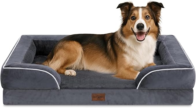 Comfort Expression Orthopedic Dog Bed for Large Dogs 38x25 Inch, Waterproof Supportive Egg Crate Foam Large Pet Bed with Removable Bolsters, Dog Couch with Washable Cover & Non-Slip Bottom, Dark Grey