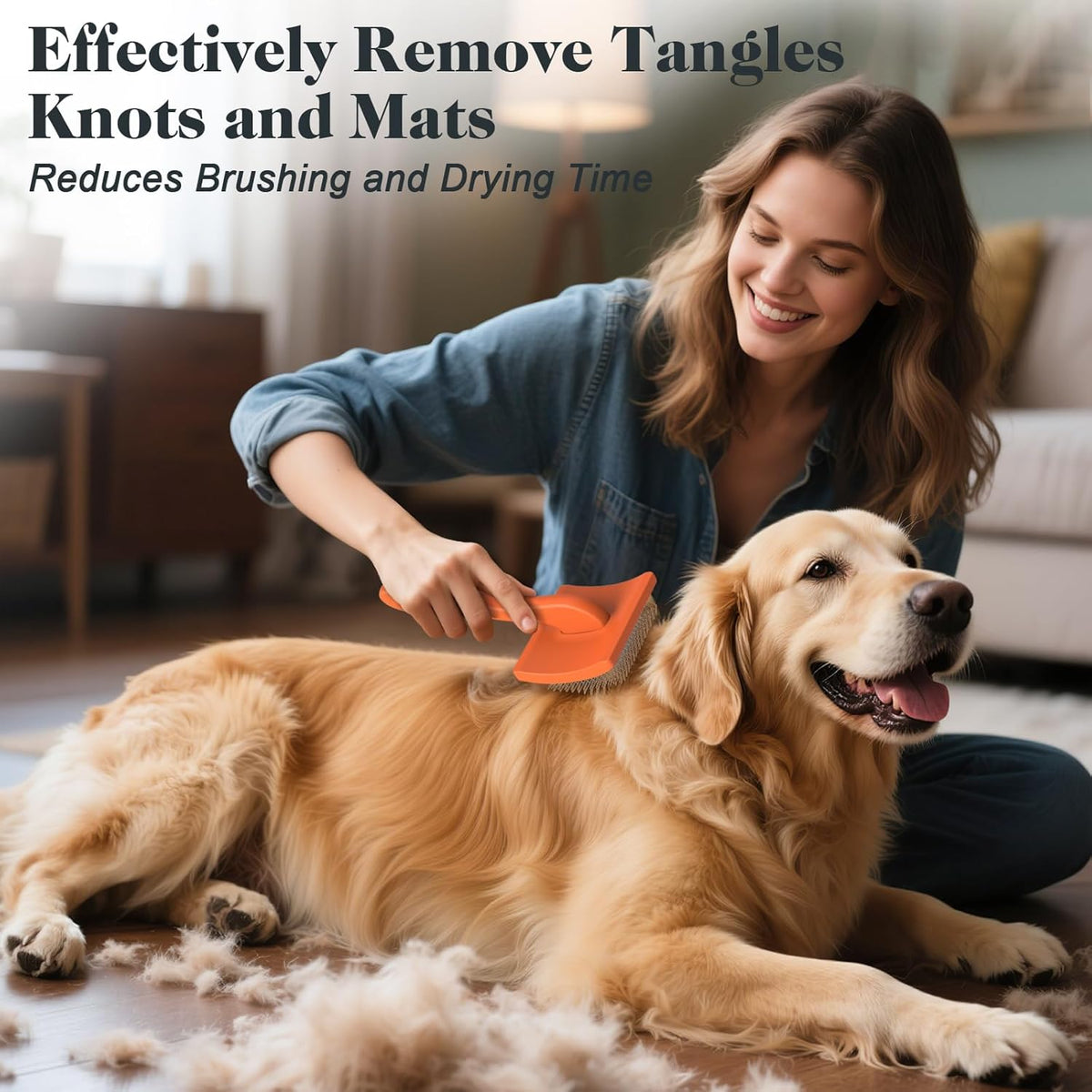 2PCS Slicker Brush for Dogs & Pet Comb,Professional Dog Grooming Brush (Goldendoodles,Poodles,Labradoodles) with Extra Long Pins to Effectively Remove Tangles, Knots and Mats (Orange)